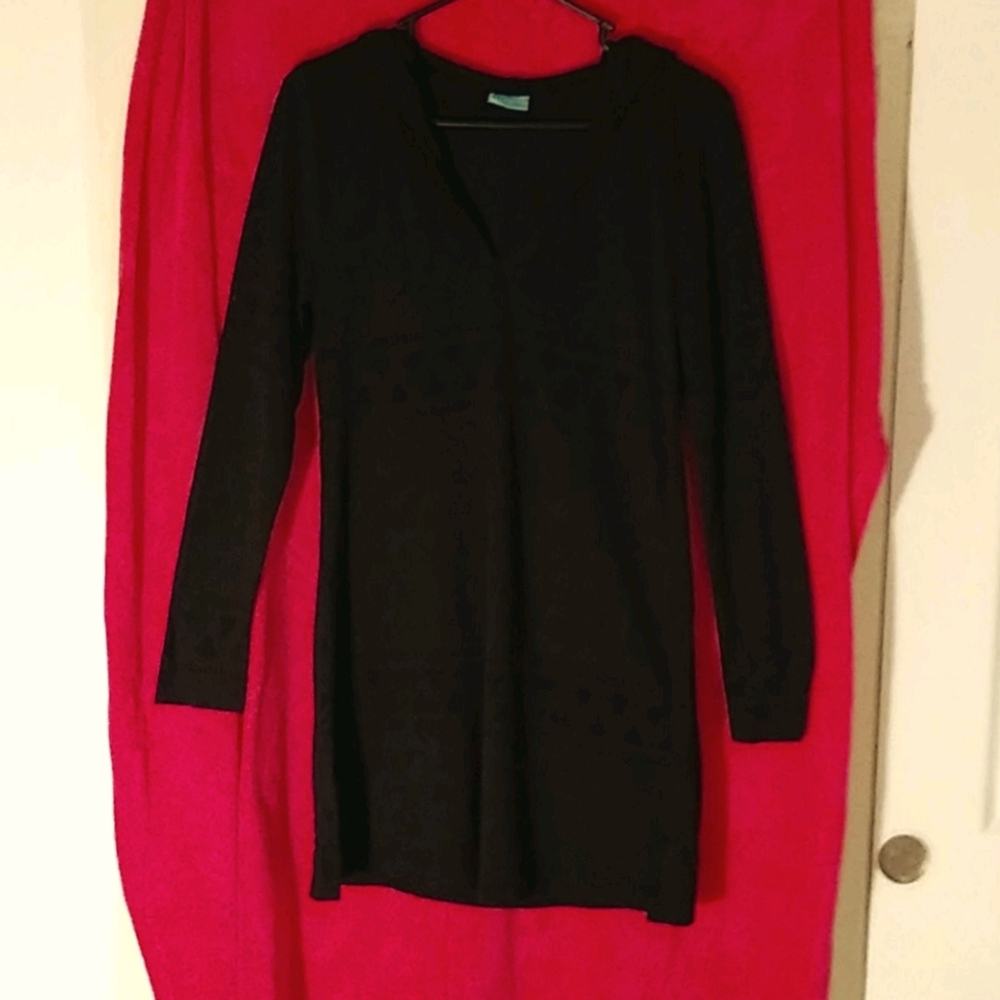 Hooded black Rib Knit mini dress